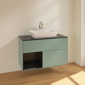 Тумба под раковину Villeroy & Boch Finion 100х50,1 см с подсветкой МДФ оливковый матовый лак/стекло черное матовое F772PDGM