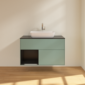 Тумба под раковину Villeroy & Boch Finion 100х50,1 см с подсветкой МДФ оливковый матовый лак/стекло черное матовое F772PDGM