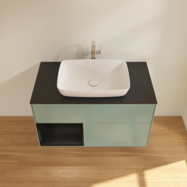 Тумба под раковину Villeroy & Boch Finion 100х50,1 см с подсветкой МДФ оливковый матовый лак/стекло черное матовое F772PDGM