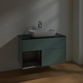 Тумба под раковину Villeroy & Boch Finion 100х50,1 см с подсветкой МДФ оливковый матовый лак/стекло черное матовое F772PDGM