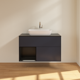 Тумба под раковину Villeroy & Boch Finion 100х50,1 см с подсветкой МДФ темно-синий матовый лак/стекло черное матовое F772PDHG