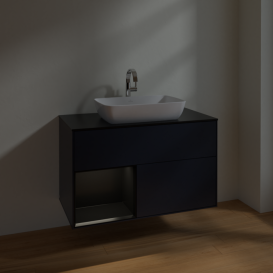 Тумба под раковину Villeroy & Boch Finion 100х50,1 см с подсветкой МДФ темно-синий матовый лак/стекло черное матовое F772PDHG