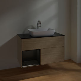 Тумба под раковину Villeroy & Boch Finion 100х50,1 см с подсветкой МДФ шпон дуба/стекло черное матовое F772PDPC