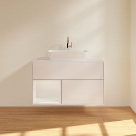 Тумба под раковину Villeroy & Boch Finion 100х50,1 см с подсветкой МДФ глянцевый белый лак/стекло белое матовое G771GFGF