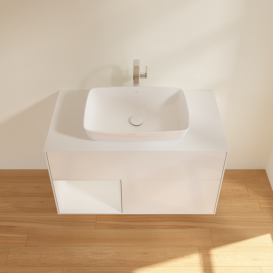 Тумба под раковину Villeroy & Boch Finion 100х50,1 см с подсветкой МДФ глянцевый белый лак/стекло белое матовое G771GFGF