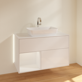 Тумба под раковину Villeroy & Boch Finion 100х50,1 см с подсветкой МДФ глянцевый белый лак/стекло белое матовое G771GFGF