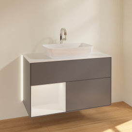 Тумба под раковину Villeroy & Boch Finion 100х50,1 см с подсветкой МДФ антрацит матовый лак/стекло белое матовое G771GFGK