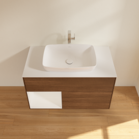 Тумба под раковину Villeroy & Boch Finion 100х50,1 см с подсветкой МДФ шпон грецкого ореха/стекло белое матовое G771GFGN