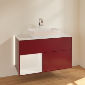 Тумба под раковину Villeroy & Boch Finion 100х50,1 см с подсветкой МДФ пион матовый лак/стекло белое матовое G771GFHB