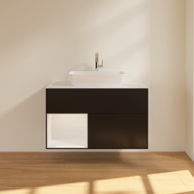 Тумба под раковину Villeroy & Boch Finion 100х50,1 см с подсветкой МДФ черный матовый лак/стекло белое матовое G771GFPD