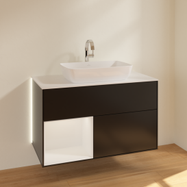 Тумба под раковину Villeroy & Boch Finion 100х50,1 см с подсветкой МДФ черный матовый лак/стекло белое матовое G771GFPD