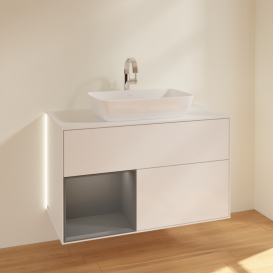 Тумба под раковину Villeroy & Boch Finion 100х50,1 см с подсветкой МДФ глянцевый белый лак/стекло белое матовое G771GKGF