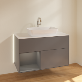 Тумба под раковину Villeroy & Boch Finion 100х50,1 см с подсветкой МДФ антрацит матовый лак/стекло белое матовое G771GKGK