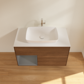 Тумба под раковину Villeroy & Boch Finion 100х50,1 см с подсветкой МДФ шпон грецкого ореха/стекло белое матовое G771GKGN