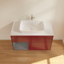 Тумба под раковину Villeroy & Boch Finion 100х50,1 см с подсветкой МДФ пион матовый лак/стекло белое матовое G771GKHB