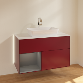 Тумба под раковину Villeroy & Boch Finion 100х50,1 см с подсветкой МДФ пион матовый лак/стекло белое матовое G771GKHB