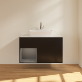 Тумба под раковину Villeroy & Boch Finion 100х50,1 см с подсветкой МДФ черный матовый лак/стекло белое матовое G771GKPD