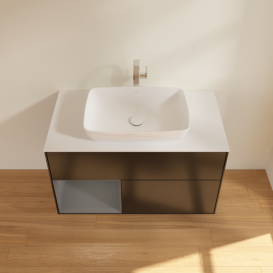 Тумба под раковину Villeroy & Boch Finion 100х50,1 см с подсветкой МДФ черный матовый лак/стекло белое матовое G771GKPD