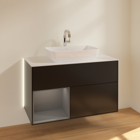 Тумба под раковину Villeroy & Boch Finion 100х50,1 см с подсветкой МДФ черный матовый лак/стекло белое матовое G771GKPD