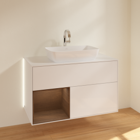 Тумба под раковину Villeroy & Boch Finion 100х50,1 см с подсветкой МДФ глянцевый белый лак/стекло белое матовое G771GNGF