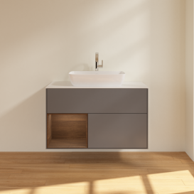 Тумба под раковину Villeroy & Boch Finion 100х50,1 см с подсветкой МДФ антрацит матовый лак/стекло белое матовое G771GNGK