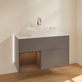 Тумба под раковину Villeroy & Boch Finion 100х50,1 см с подсветкой МДФ антрацит матовый лак/стекло белое матовое G771GNGK