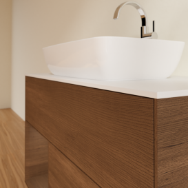 Тумба под раковину Villeroy & Boch Finion 100х50,1 см с подсветкой МДФ шпон грецкого ореха/стекло белое матовое G771GNGN