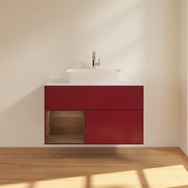 Тумба под раковину Villeroy & Boch Finion 100х50,1 см с подсветкой МДФ пион матовый лак/стекло белое матовое G771GNHB