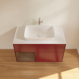 Тумба под раковину Villeroy & Boch Finion 100х50,1 см с подсветкой МДФ пион матовый лак/стекло белое матовое G771GNHB