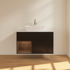 Тумба под раковину Villeroy & Boch Finion 100х50,1 см с подсветкой МДФ черный матовый лак/стекло белое матовое G771GNPD