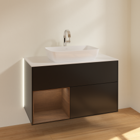 Тумба под раковину Villeroy & Boch Finion 100х50,1 см с подсветкой МДФ черный матовый лак/стекло белое матовое G771GNPD