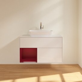 Тумба под раковину Villeroy & Boch Finion 100х50,1 см с подсветкой МДФ глянцевый белый лак/стекло белое матовое G771HBGF