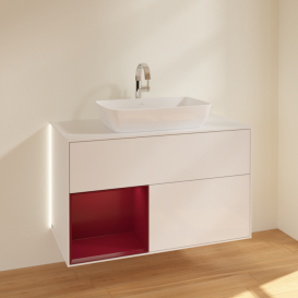 Тумба под раковину Villeroy & Boch Finion 100х50,1 см с подсветкой МДФ глянцевый белый лак/стекло белое матовое G771HBGF