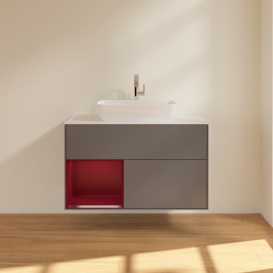 Тумба под раковину Villeroy & Boch Finion 100х50,1 см с подсветкой МДФ антрацит матовый лак/стекло белое матовое G771HBGK