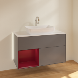 Тумба под раковину Villeroy & Boch Finion 100х50,1 см с подсветкой МДФ антрацит матовый лак/стекло белое матовое G771HBGK