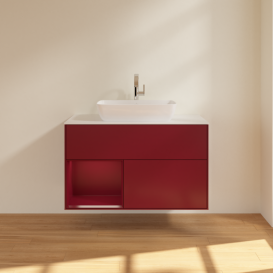 Тумба под раковину Villeroy & Boch Finion 100х50,1 см с подсветкой МДФ пион матовый лак/стекло белое матовое G771HBHB