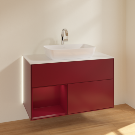 Тумба под раковину Villeroy & Boch Finion 100х50,1 см с подсветкой МДФ пион матовый лак/стекло белое матовое G771HBHB