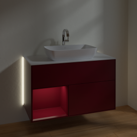 Тумба под раковину Villeroy & Boch Finion 100х50,1 см с подсветкой МДФ пион матовый лак/стекло белое матовое G771HBHB