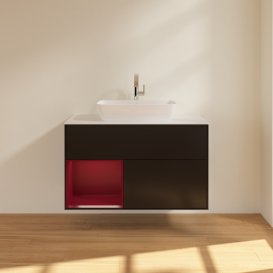 Тумба под раковину Villeroy & Boch Finion 100х50,1 см с подсветкой МДФ черный матовый лак/стекло белое матовое G771HBPD