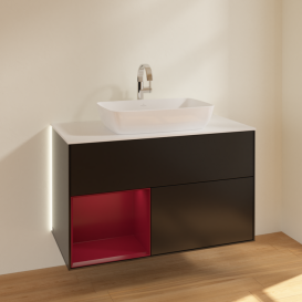 Тумба под раковину Villeroy & Boch Finion 100х50,1 см с подсветкой МДФ черный матовый лак/стекло белое матовое G771HBPD