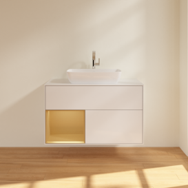 Тумба под раковину Villeroy & Boch Finion 100х50,1 см с подсветкой МДФ глянцевый белый лак/стекло белое матовое G771HFGF