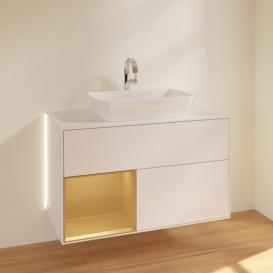 Тумба под раковину Villeroy & Boch Finion 100х50,1 см с подсветкой МДФ глянцевый белый лак/стекло белое матовое G771HFGF