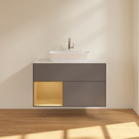 Тумба под раковину Villeroy & Boch Finion 100х50,1 см с подсветкой МДФ антрацит матовый лак/стекло белое матовое G771HFGK