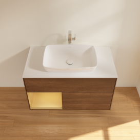 Тумба под раковину Villeroy & Boch Finion 100х50,1 см с подсветкой МДФ шпон грецкого ореха/стекло белое матовое G771HFGN