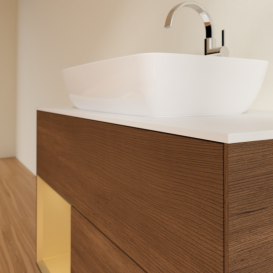 Тумба под раковину Villeroy & Boch Finion 100х50,1 см с подсветкой МДФ шпон грецкого ореха/стекло белое матовое G771HFGN