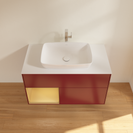 Тумба под раковину Villeroy & Boch Finion 100х50,1 см с подсветкой МДФ пион матовый лак/стекло белое матовое G771HFHB