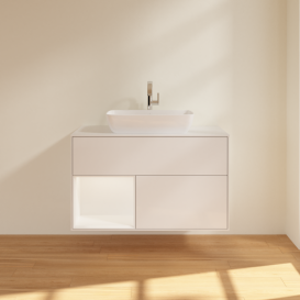 Тумба под раковину Villeroy & Boch Finion 100х50,1 см с подсветкой МДФ глянцевый белый лак/стекло белое матовое G771MTGF