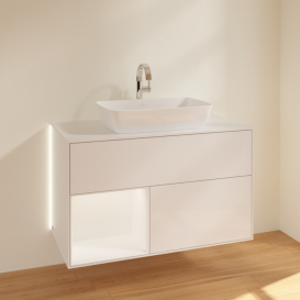 Тумба под раковину Villeroy & Boch Finion 100х50,1 см с подсветкой МДФ глянцевый белый лак/стекло белое матовое G771MTGF