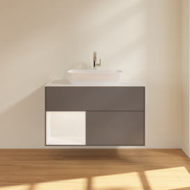 Тумба под раковину Villeroy & Boch Finion 100х50,1 см с подсветкой МДФ антрацит матовый лак/стекло белое матовое G771MTGK