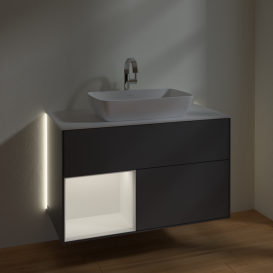Тумба под раковину Villeroy & Boch Finion 100х50,1 см с подсветкой МДФ антрацит матовый лак/стекло белое матовое G771MTGK
